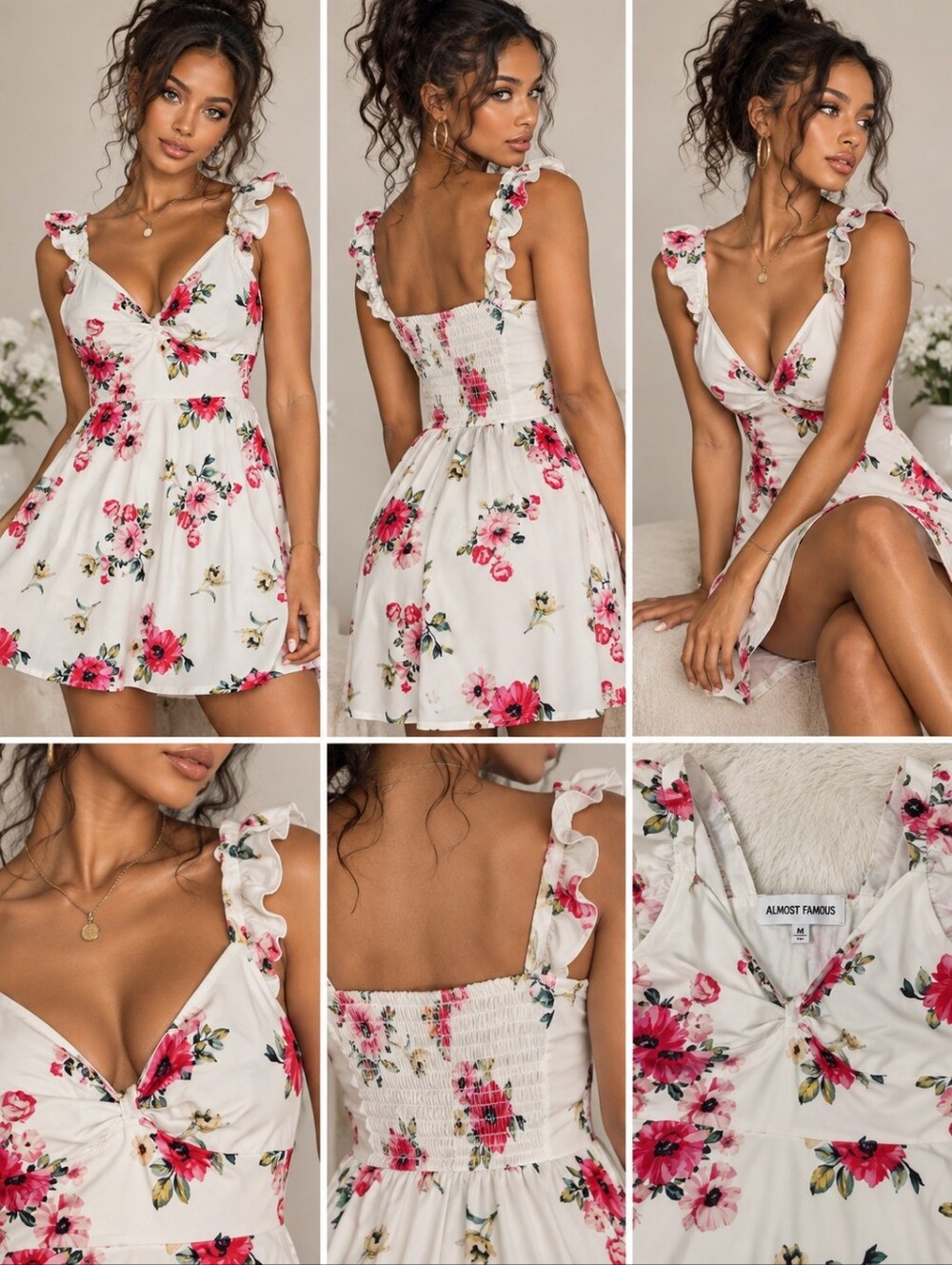 Almost Famous White Floral Sundress with Pink & Red Blooms